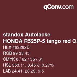 Color code: standox Autolacke - HONDA R525P-5 tango red OEM 2006 | qconv.com