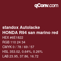 Code couleur: standox Autolacke - HONDA R94 san marino red | qconv.com