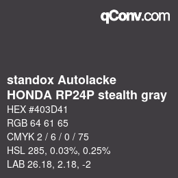 Farbcode: standox Autolacke - HONDA RP24P stealth gray | qconv.com