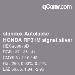 カラーコード: standox Autolacke - HONDA RP31M signet silver | qconv.com