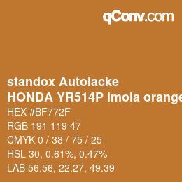 Código de color: standox Autolacke - HONDA YR514P imola orange | qconv.com