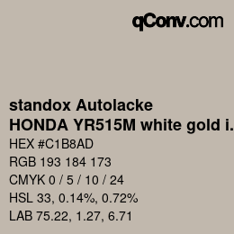 Color code: standox Autolacke - HONDA YR515M white gold ii | qconv.com