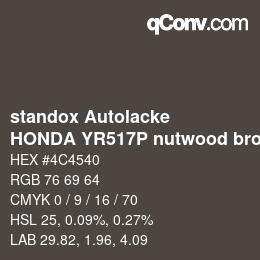 Color code: standox Autolacke - HONDA YR517P nutwood brown | qconv.com