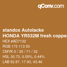 Color code: standox Autolacke - HONDA YR532M fresh copper | qconv.com