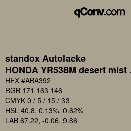 Color code: standox Autolacke - HONDA YR538M desert mist OEM 2005 | qconv.com