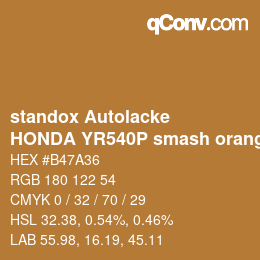 Color code: standox Autolacke - HONDA YR540P smash orange | qconv.com