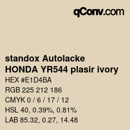 Color code: standox Autolacke - HONDA YR544 plasir ivory | qconv.com