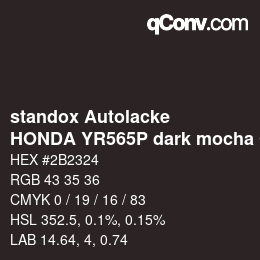 Color code: standox Autolacke - HONDA YR565P dark mocha OEM 2006 | qconv.com