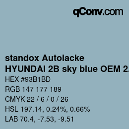Código de color: standox Autolacke - HYUNDAI 2B sky blue OEM 2006 | qconv.com