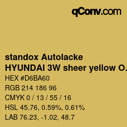 Color code: standox Autolacke - HYUNDAI 3W sheer yellow OEM 2006 | qconv.com