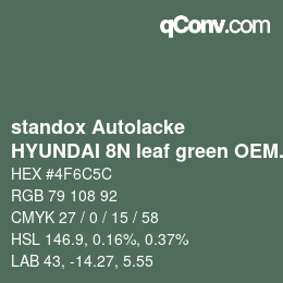 Color code: standox Autolacke - HYUNDAI 8N leaf green OEM 2006 | qconv.com