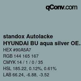 Color code: standox Autolacke - HYUNDAI BU aqua silver OEM 2005 | qconv.com