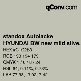 カラーコード: standox Autolacke - HYUNDAI BW new mild silver OEM 2005 | qconv.com