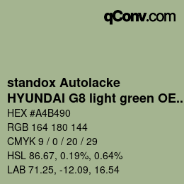 Farbcode: standox Autolacke - HYUNDAI G8 light green OEM 2006 | qconv.com