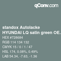 Color code: standox Autolacke - HYUNDAI LQ satin green OEM 2005 | qconv.com