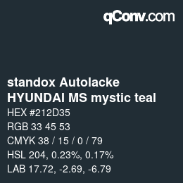 Color code: standox Autolacke - HYUNDAI MS mystic teal | qconv.com