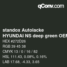 Color code: standox Autolacke - HYUNDAI NS deep green OEM 2005 | qconv.com