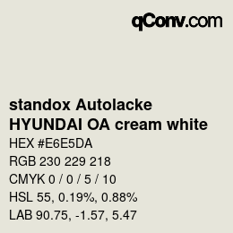Farbcode: standox Autolacke - HYUNDAI OA cream white | qconv.com