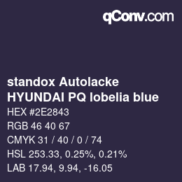 Farbcode: standox Autolacke - HYUNDAI PQ lobelia blue | qconv.com