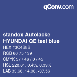 Farbcode: standox Autolacke - HYUNDAI QE teal blue | qconv.com