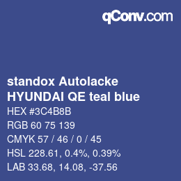 Color code: standox Autolacke - HYUNDAI QE teal blue | qconv.com