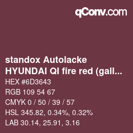 Color code: standox Autolacke - HYUNDAI QI fire red (galloper) | qconv.com