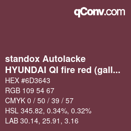 Código de color: standox Autolacke - HYUNDAI QI fire red (galloper) | qconv.com