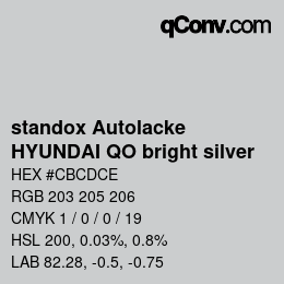 Color code: standox Autolacke - HYUNDAI QO bright silver | qconv.com