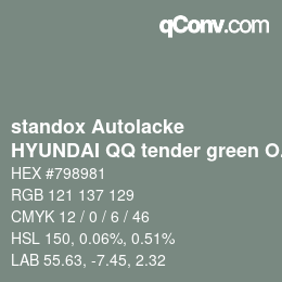 Color code: standox Autolacke - HYUNDAI QQ tender green OEM 2005 | qconv.com