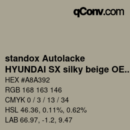 Farbcode: standox Autolacke - HYUNDAI SX silky beige OEM 2005 | qconv.com