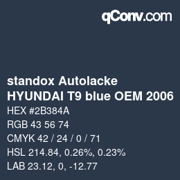 Color code: standox Autolacke - HYUNDAI T9 blue OEM 2006 | qconv.com