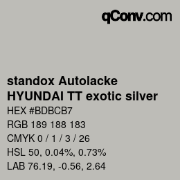 Code couleur: standox Autolacke - HYUNDAI TT exotic silver | qconv.com