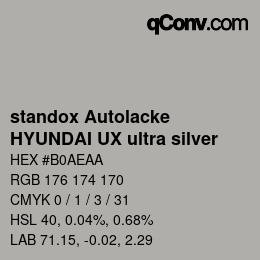 Color code: standox Autolacke - HYUNDAI UX ultra silver | qconv.com
