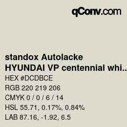 Farbcode: standox Autolacke - HYUNDAI VP centennial white | qconv.com