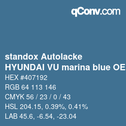 Color code: standox Autolacke - HYUNDAI VU marina blue OEM 2005 | qconv.com