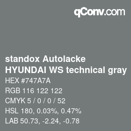 Color code: standox Autolacke - HYUNDAI WS technical gray | qconv.com