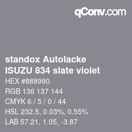 颜色代码: standox Autolacke - ISUZU 834 slate violet | qconv.com
