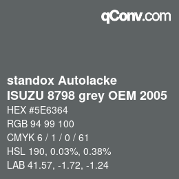 Código de color: standox Autolacke - ISUZU 8798 grey OEM 2005 | qconv.com
