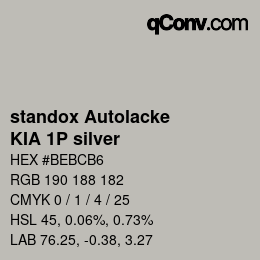 カラーコード: standox Autolacke - KIA 1P silver | qconv.com