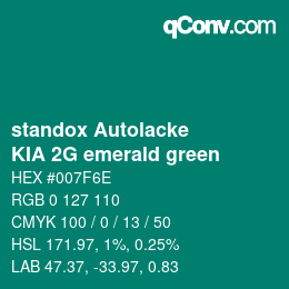 Color code: standox Autolacke - KIA 2G emerald green | qconv.com