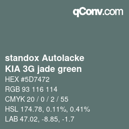 Farbcode: standox Autolacke - KIA 3G jade green | qconv.com