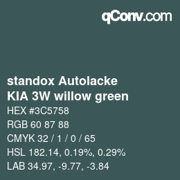 Farbcode: standox Autolacke - KIA 3W willow green | qconv.com