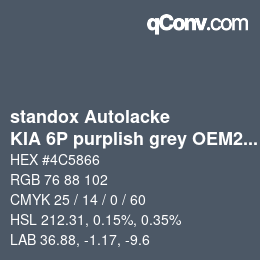 カラーコード: standox Autolacke - KIA 6P purplish grey OEM2005 | qconv.com
