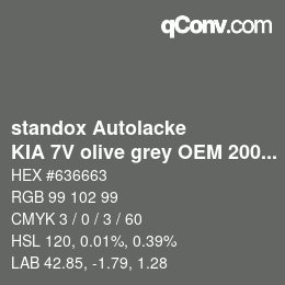 Color code: standox Autolacke - KIA 7V olive grey OEM 2006 | qconv.com