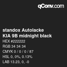 Code couleur: standox Autolacke - KIA 9B midnight black | qconv.com