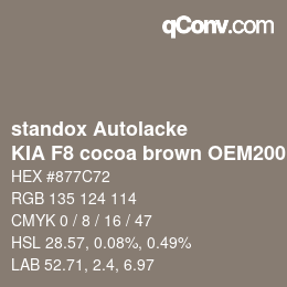 Code couleur: standox Autolacke - KIA F8 cocoa brown OEM2005 | qconv.com