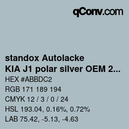 カラーコード: standox Autolacke - KIA J1 polar silver OEM 2006 | qconv.com