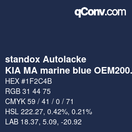 Code couleur: standox Autolacke - KIA MA marine blue OEM2005 | qconv.com