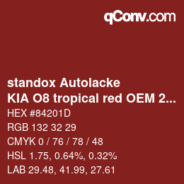 Color code: standox Autolacke - KIA O8 tropical red OEM 2006 | qconv.com