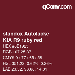 颜色代码: standox Autolacke - KIA R9 ruby red | qconv.com